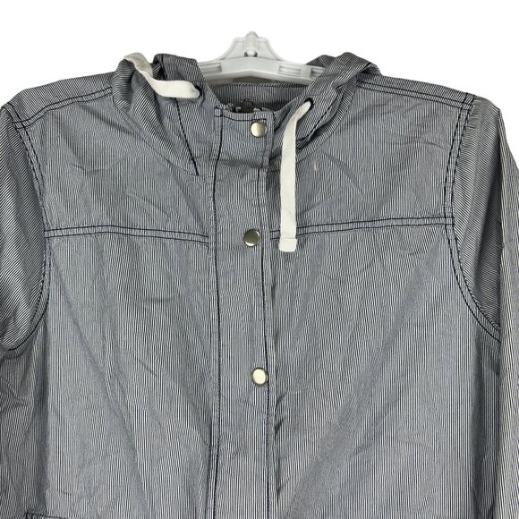 So Womens Lightweight Hooded Striped Jacket XL Blue Cotton Front Pockets - Picture 7 of 9